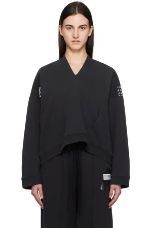 Maison Margiela Pull molletonné noir à logos et à col en V