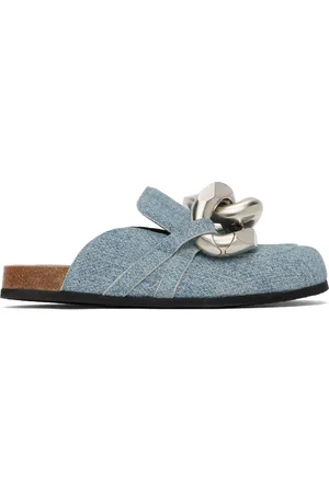 J.W.Anderson Mules bleues en suède à ferrure en chaine et à bout de style mocassin