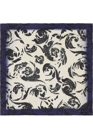 DRIES VAN NOTEN Mouchoir de poche blanc cassé et bleu marine en soie