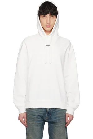 HUGO BOSS Pull à capuche décontracté blanc en jersey bouclette de coton