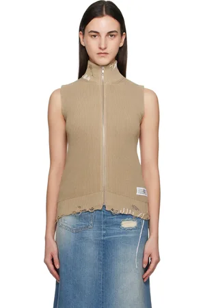 Maison Margiela Gilet beige en tricot à logo et à glissière