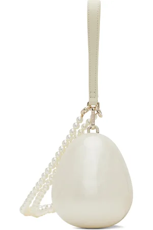 Simone Rocha Micro sac oviforme blanc cassé à bandoulière à perles artificielles