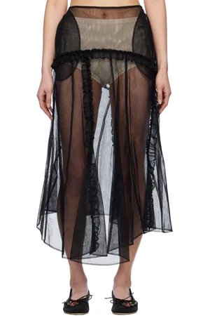 Simone Rocha Jupe midi transparente noire à volants et à coutures