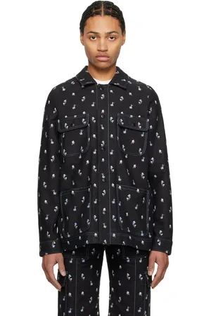 Anna Sui Blouson de campagne noir en denim à motif de roses brodé