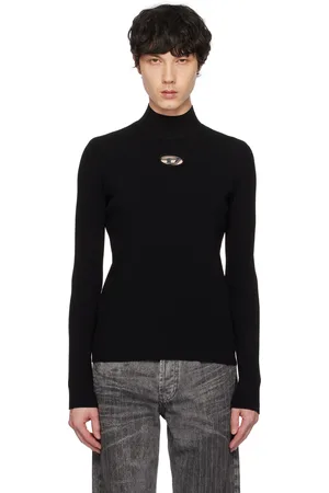 Diesel Col roulé Zackary noir en tricot côtelé