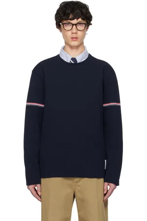 Thom Browne T-shirt à manches longues de rugby bleu marine en coton