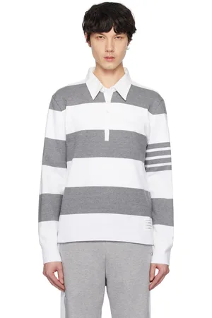 Thom Browne Polo de rugby gris et blanc à quatre rayures