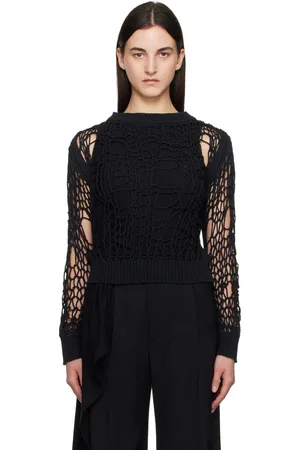 Maison Margiela Pull noir en tricot à mailles ouvertes à col ras du cou