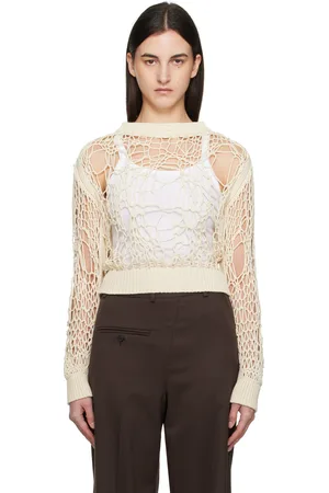 Maison Margiela Pull blanc cassé en tricot à mailles ouvertes à col ras du cou