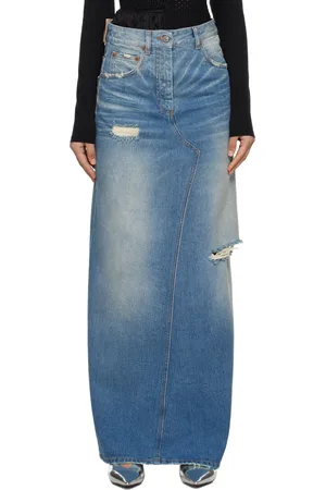 Maison Margiela Jupe longue torsadée bleue en denim