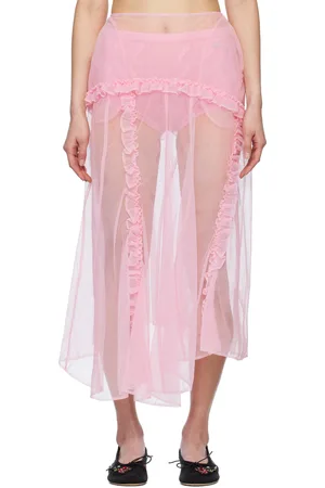 Simone Rocha Jupe midi transparente rose à volants et à coutures