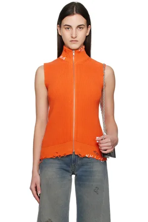 Maison Margiela Gilet orange en tricot à logo et à glissière