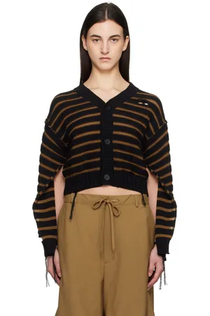 Maison Margiela Cardigan noir et brun à col en V