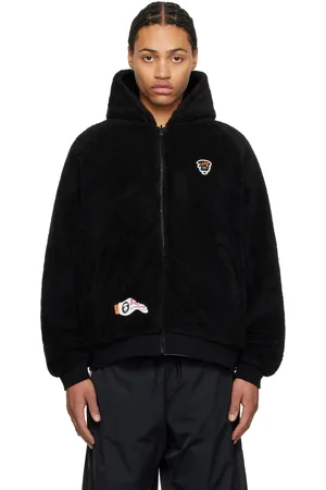 A Bathing Ape Pull à capuche réversible noir et gris à glissière et à logo Moonface
