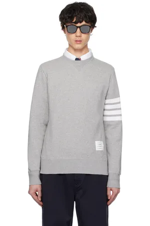 Thom Browne Pull molletonné gris en jersey bouclette à quatre rayures