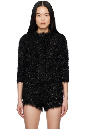 Simone Rocha Cardigan noir en tricot à fils métalliques