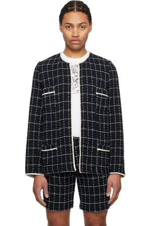 Anna Sui Blouson bleu marine en tweed à motif à carreaux