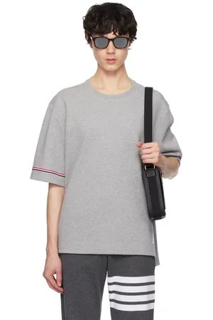 Thom Browne T-shirt de rugby gris en coton