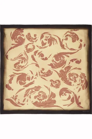 DRIES VAN NOTEN Foulard brun et beige en soie à motif graphique imprimé