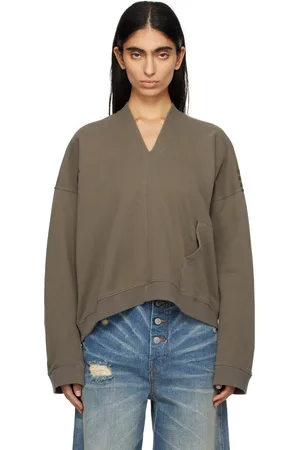 Maison Margiela Pull molletonné brun à logos et à col en V