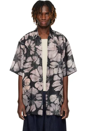 DRIES VAN NOTEN Chemise à manches courtes noir et rose en soie