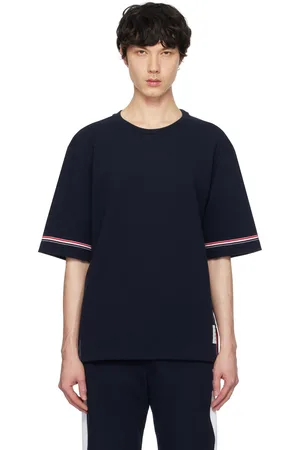 Thom Browne T-shirt de rugby bleu marine en coton