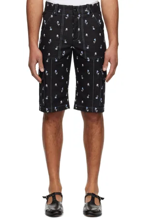 Anna Sui Short cargo noir en denim à motif de roses
