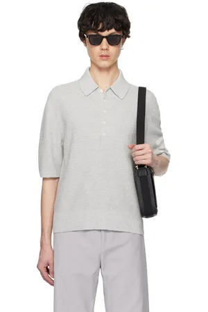 Thom Browne Polo décontracté gris en lin et coton à quatre rayures