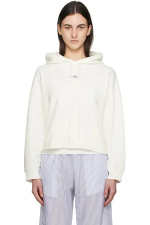 Maison Margiela Pull à capuche blanc à logo et à bord brut