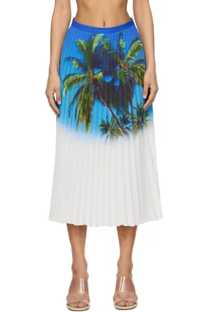 Maison Margiela Jupe midi bleue à plis et motif graphique