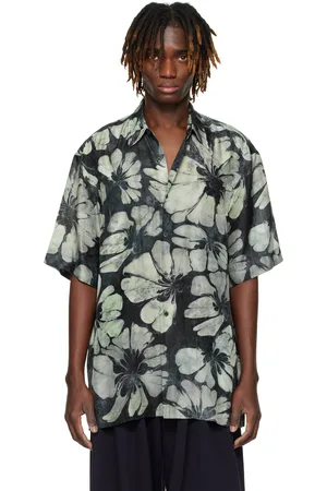 DRIES VAN NOTEN Chemise à manches courtes noir et gris en soie