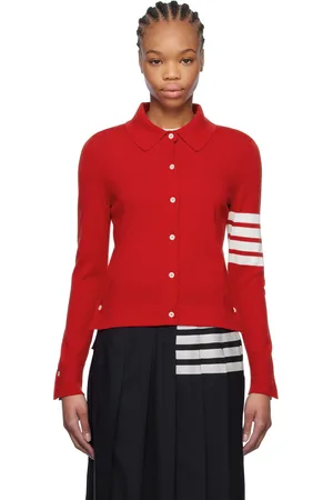 Thom Browne Cardigan rouge en coton à quatre rayures