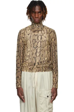 DRIES VAN NOTEN Col roulé beige à motif peau-de-serpent imprimé
