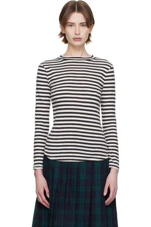 YMC T-shirt High Rain noir et blanc à rayures