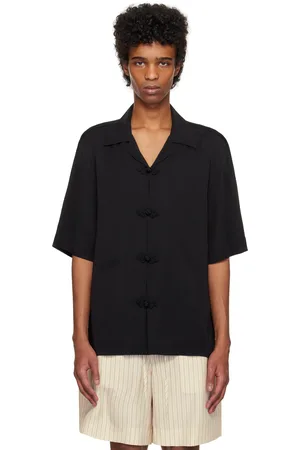 Rohe Chemise à manches courtes noire à patte de boutonnage à ornements noués