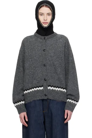 YMC Cardigan Atomic gris à ornements à zigzags
