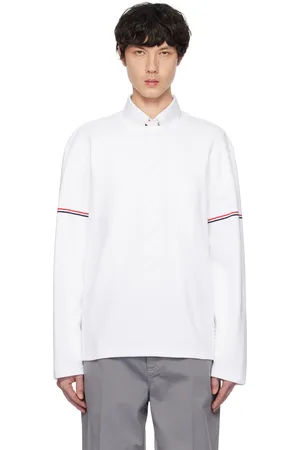 Thom Browne T-shirt de rugby à manches longues blanc en coton