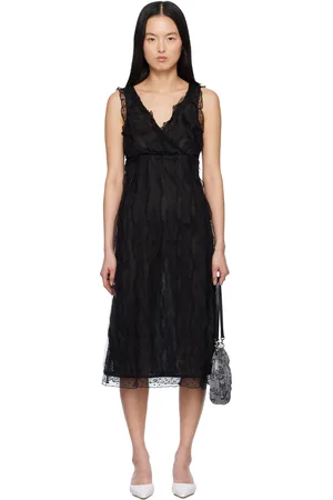Anna Sui Robe midi sans manches noire en dentelle