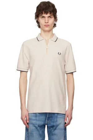 Fred Perry Polo beige en piqué de fil crêpe à demi-glissière