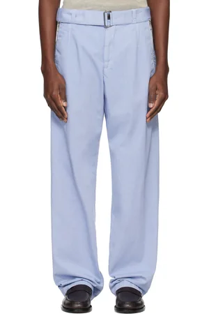 DRIES VAN NOTEN Pantalon droit bleu à ceinture
