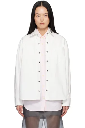 MARIA MCMANUS Chemise surdimensionnée blanc cassé en denim à patte à boutons-pression