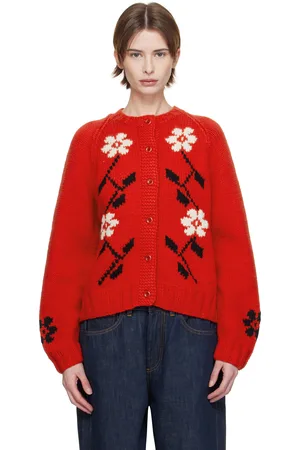 YMC Cardigan Atomic rouge à motif fleuri