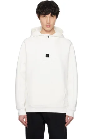 HUGO BOSS Pull à capuche blanc en tricot interlock à logo