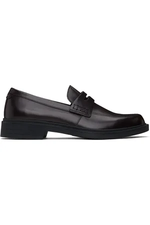 HUGO BOSS Flâneurs à plastron bruns en cuir