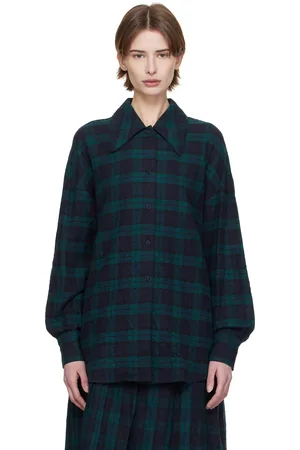 YMC Chemise Lena bleu marine et vert