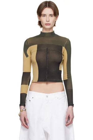 ECKHAUS LATTA Micro t-shirt multicolore à coutures à bords bruts