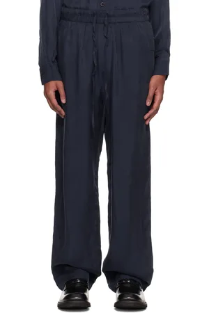 Rohe Pantalon bleu marine en satinette à cordon coulissant