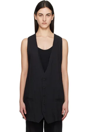 Maison Margiela Gilet façon tailleur noir en canevas froissé à fils métalliques