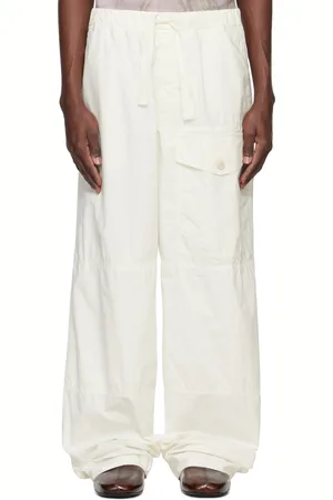 DRIES VAN NOTEN Pantalon cargo blanc en coton à cordon coulissant