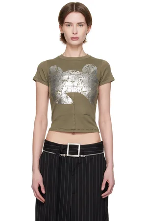 ECKHAUS LATTA Micro t-shirt taupe à coutures visibles